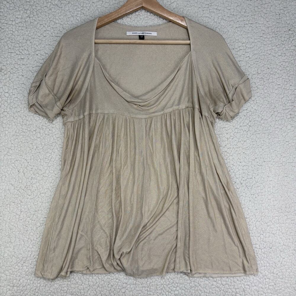 Diane Von‎ Furstenberg Womens M Gold Blouse Metallic Top Shimmer Babydoll Flowy